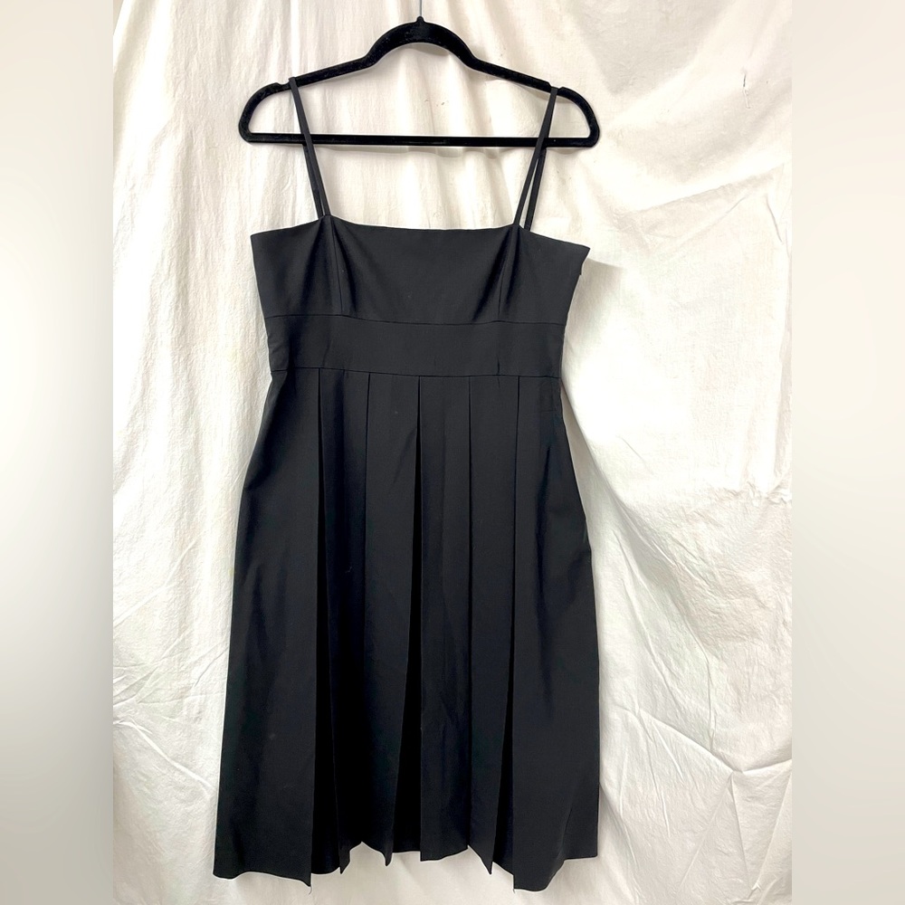 Theory Pleated Black Skinny Strap Wool Dress, Size 10